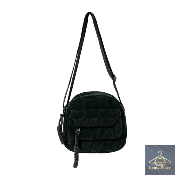 Handbags - Corduroy Crossbody Bag with Adjustable Strap, Multiple Pockets